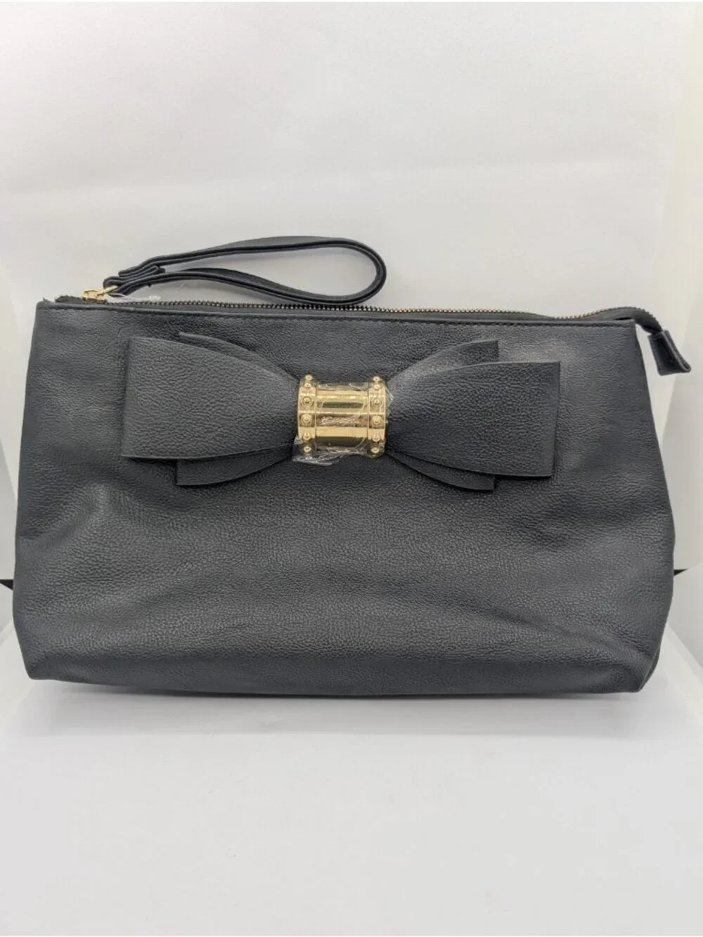Betsey Johnson Black Pebble Faux Leather wristlet Clutch Bow Mall goth coquette